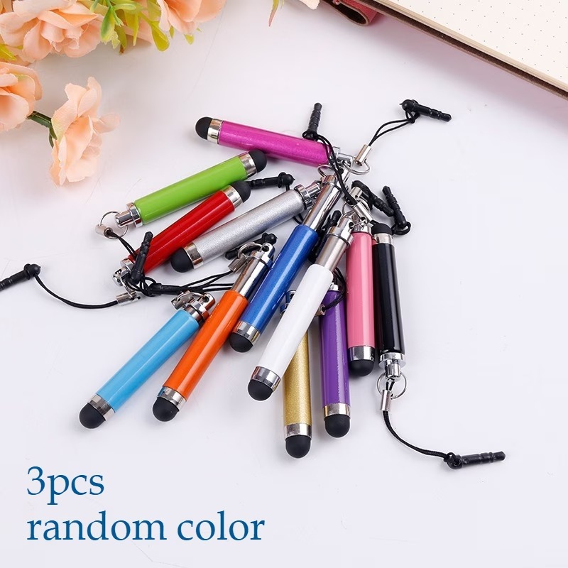 3-pack retractable capacitive styluses with straps, assorted colours