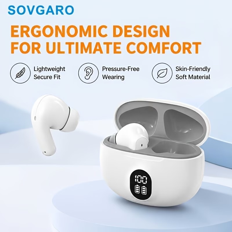SOVGARO N33 PLUS wireless TWS earbuds with LED charging case, white