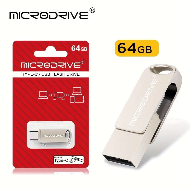 Флешнакопичувач MICRODRIVE USB-A / USB-C 2.0, 64 ГБ, сріблястий