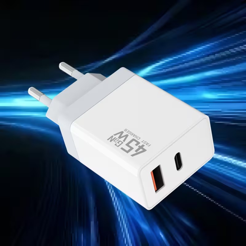 GaN 45 W USB-A / USB-C wall charger, white, EU