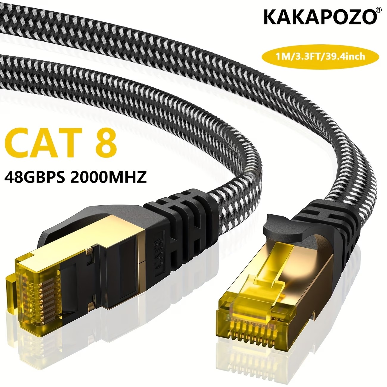 Патч-корд KAKAPOZO Cat8 RJ45, плоский, 1 м