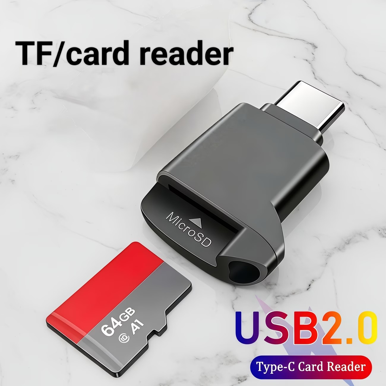Мини-кардридер USB-C 2.0 для microSD / TF, чёрный