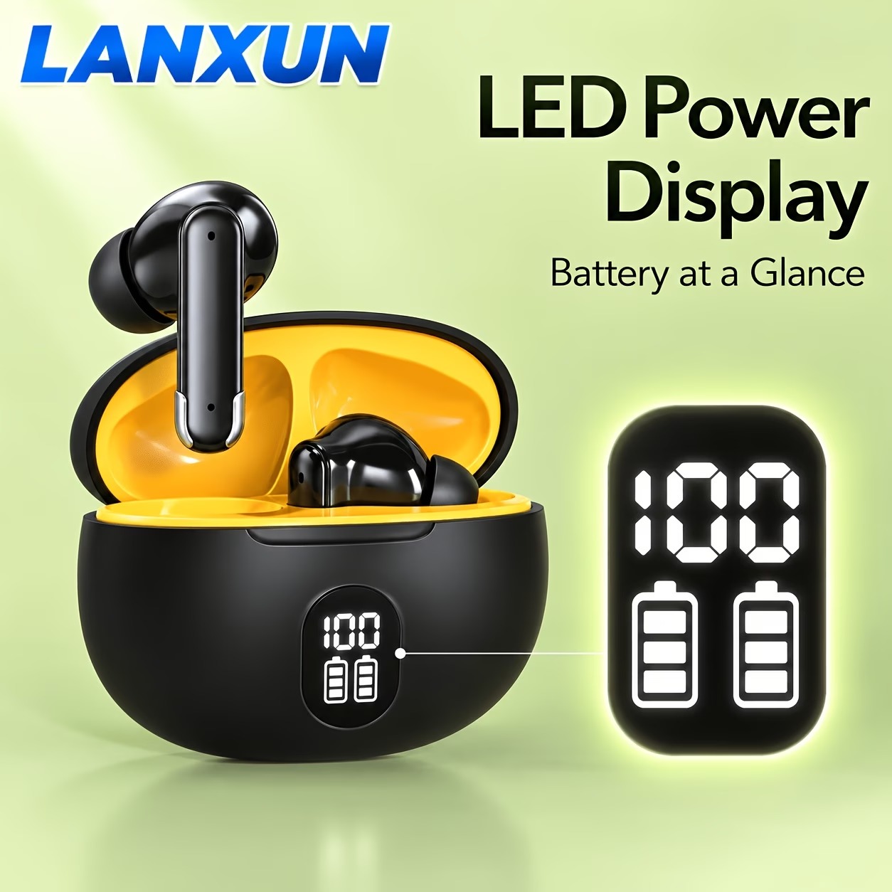 LANXUN wireless TWS earbuds with battery display, black