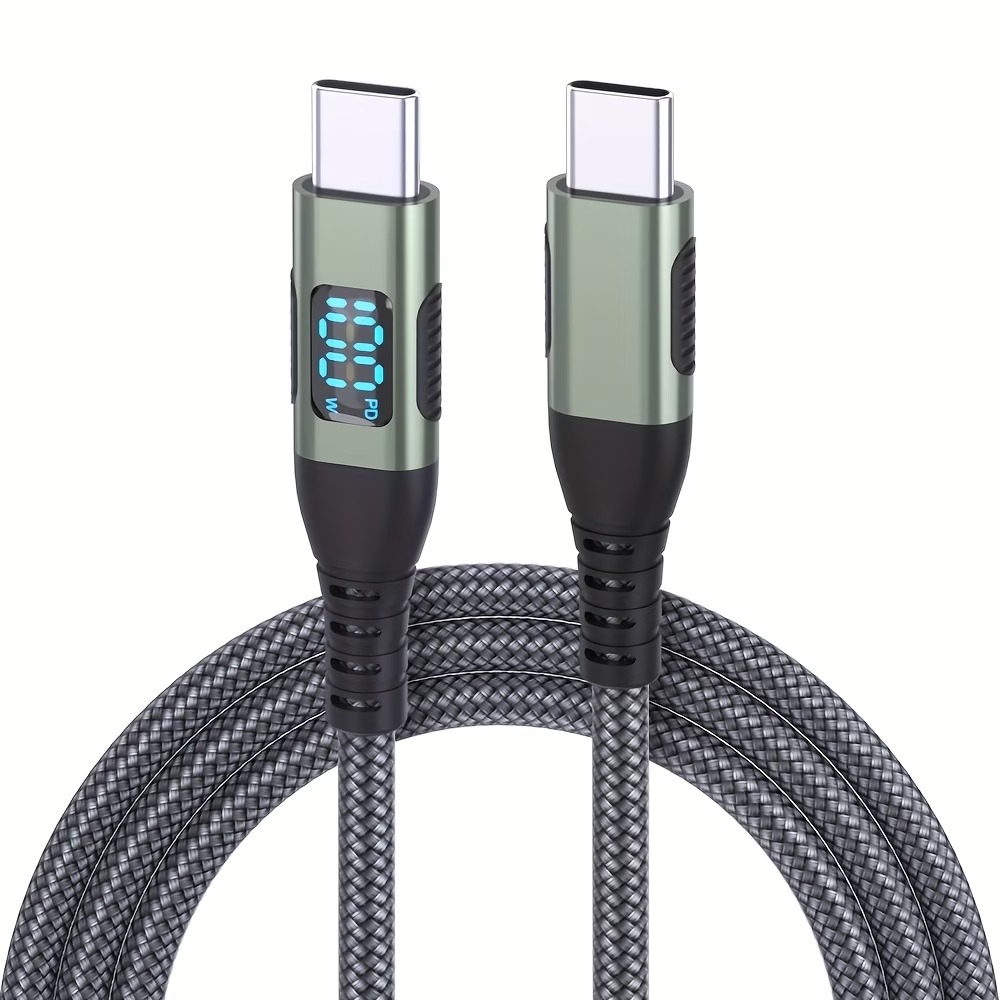 Кабель LAIHONEN USB-C — USB-C PD 100 Вт з LED-дисплеєм, 1 м, зелений
