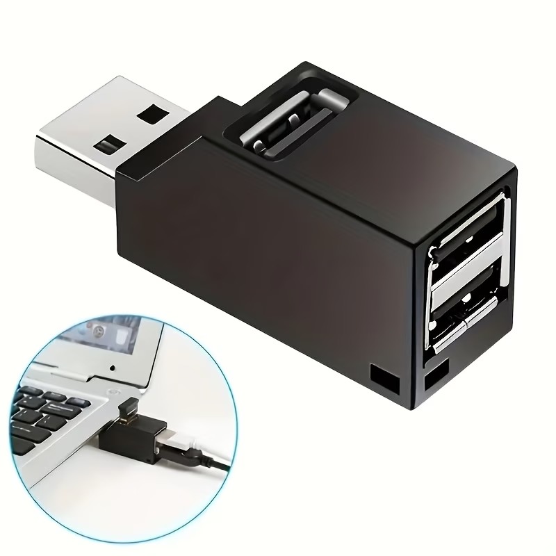 Компактний USB-A хаб на 3 порти, чорний