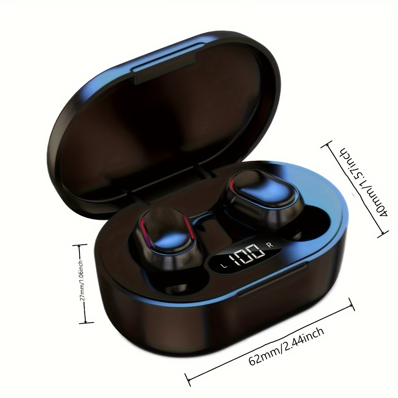 Wireless TWS earbuds with touch controls and LED charging case, black