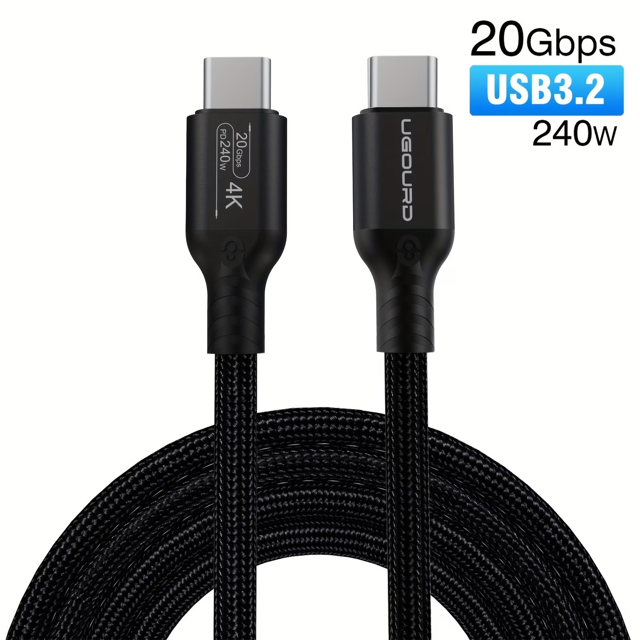 UGOURD USB-C to USB-C 3.2 Gen 2×2 cable, 240 W, 20 Gbps, 1 m, black