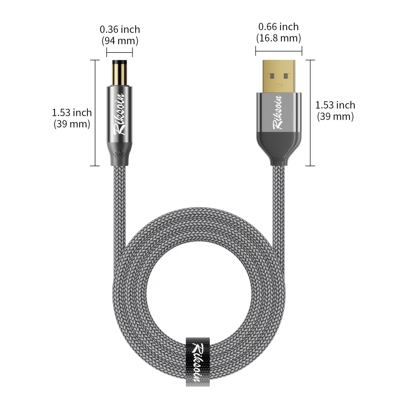 Кабель живлення RIKSOIN USB-A — DC 5,5 мм, 5 В, 0,6 м