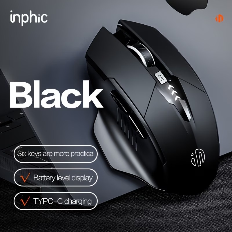 INPHIC F1-2 2.4 GHz wireless mouse, 500 mAh, battery display, black