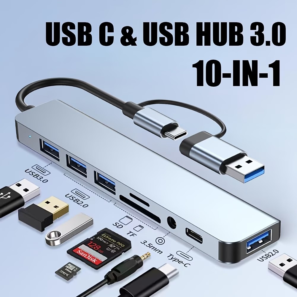 USB-концентратор с USB-C, SD/TF и аудио 3.5 мм, модель 8в2