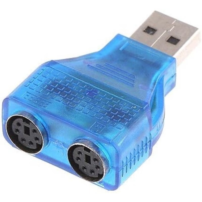 Адаптер USB-A — 2 × PS/2 для клавиатуры и мыши, синий