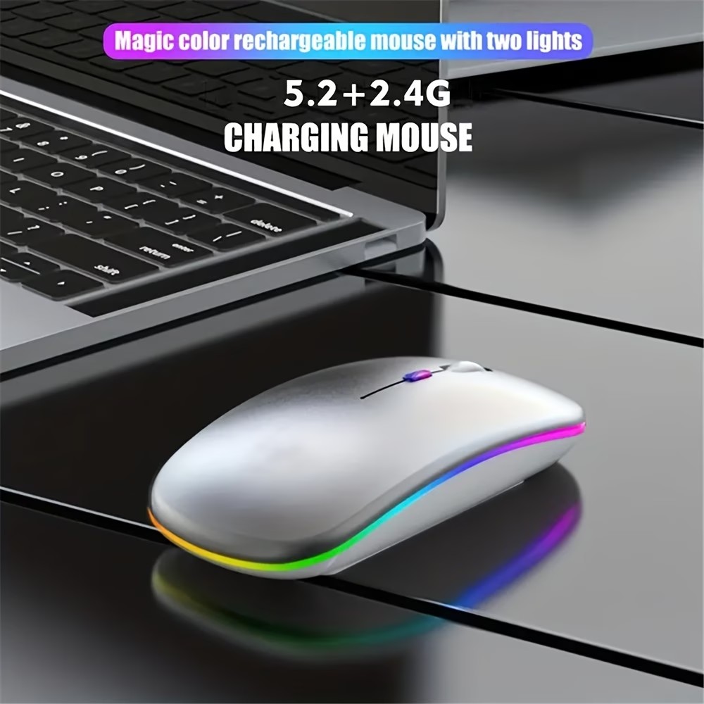 Беспроводная мышь 2.4G / Bluetooth 5.2 с LED-подсветкой, серебристая