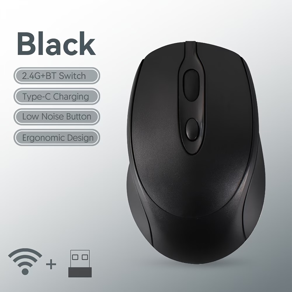 ROKYTOP 2.4 GHz / Bluetooth wireless mouse, USB-C, 300 mAh, black