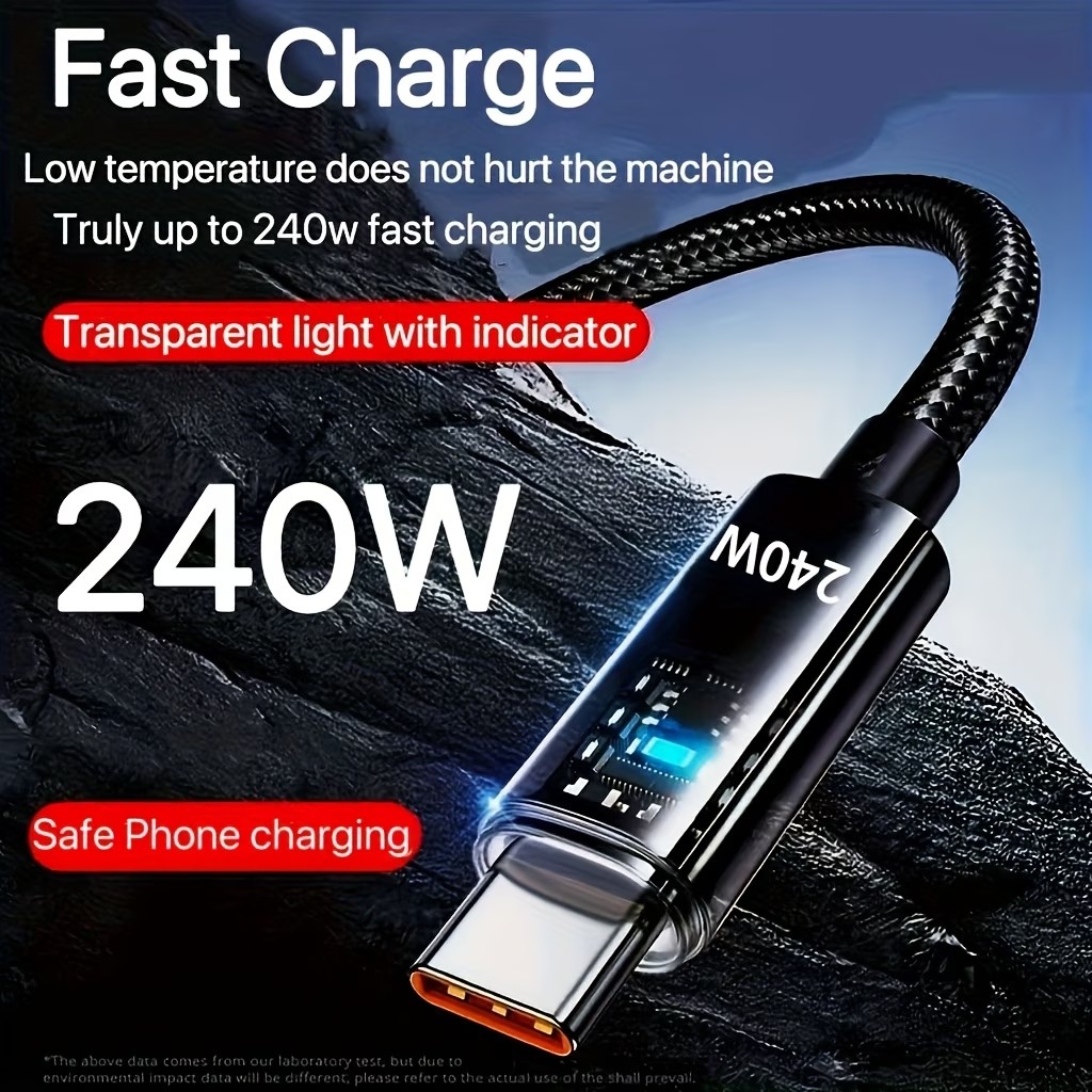 Плетёный кабель USB — Type-C с LED-индикатором, 1 м