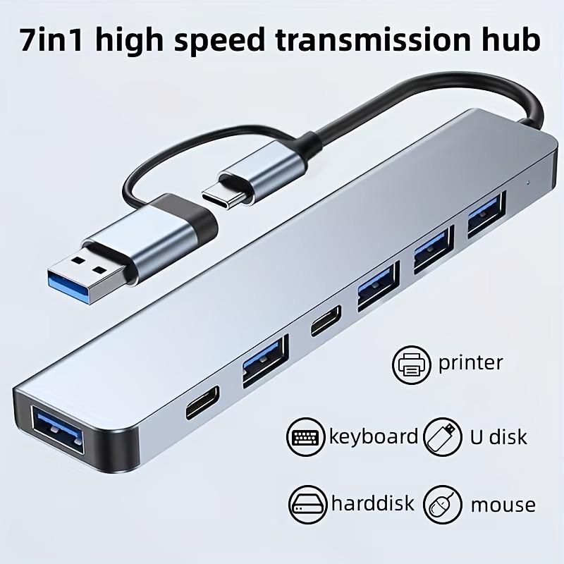 7-in-1 USB hub with USB-A / USB-C connection