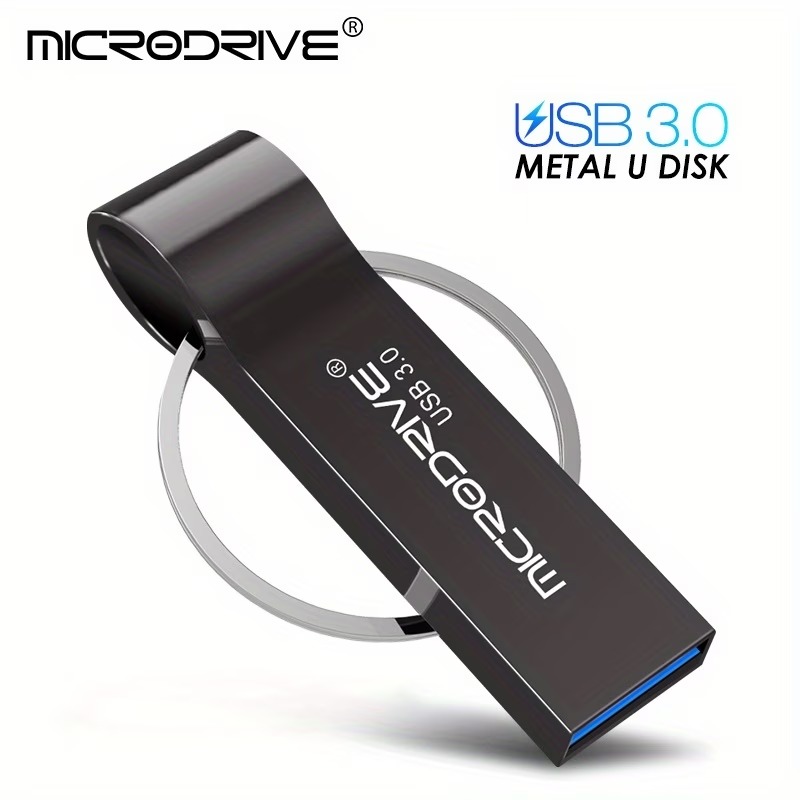 MICRODRIVE USB 3.0 metal flash drive with key ring, 128 GB, black