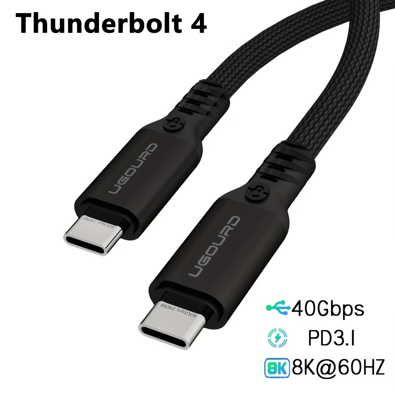Кабель UGOURD USB4 USB-C — USB-C, 40 Гбит/с, 1 м, чёрный