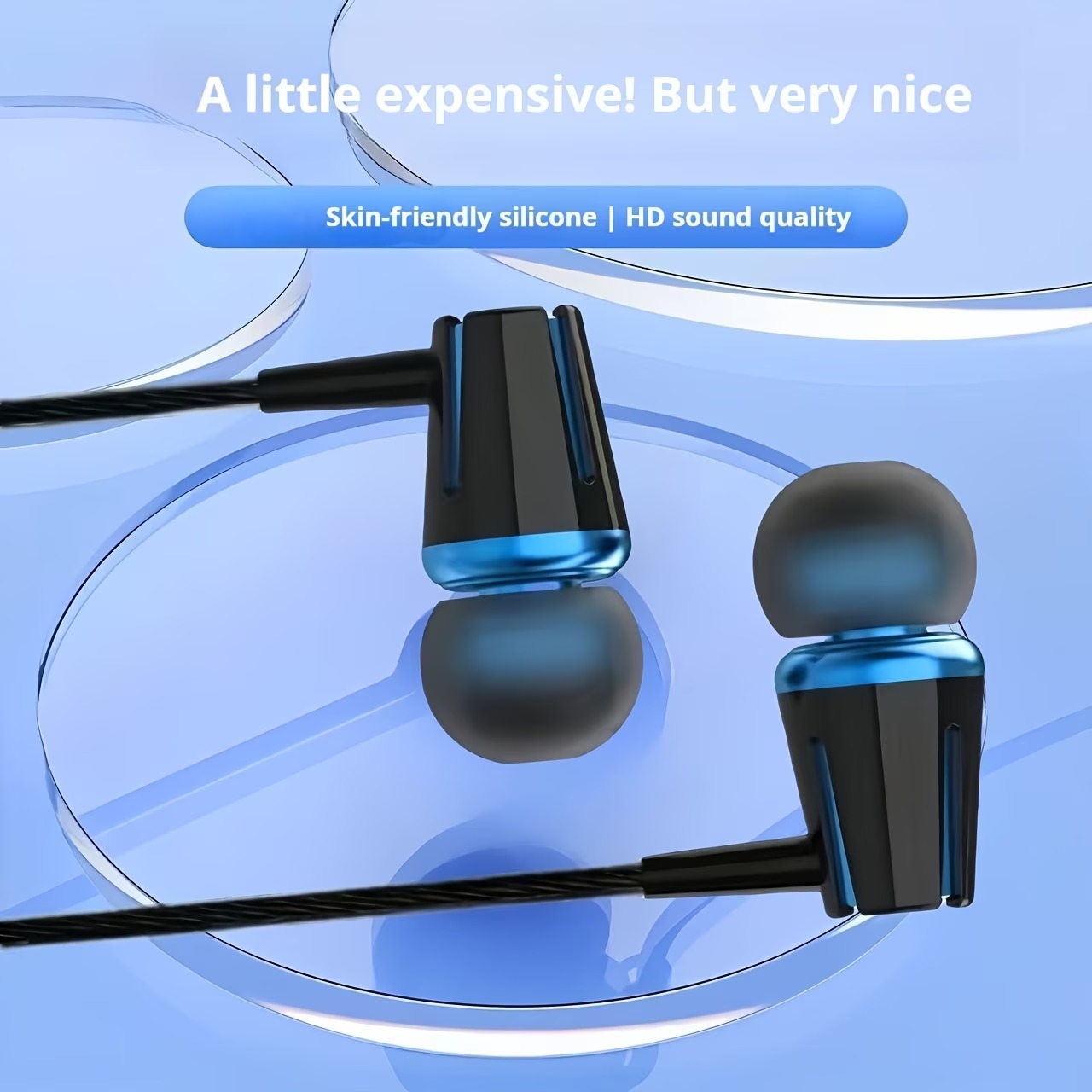 3.5 mm wired earbuds with microphone, black and blue